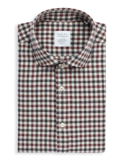 Camicia Xacus a quadri in flanella di cotone rosso e grigio