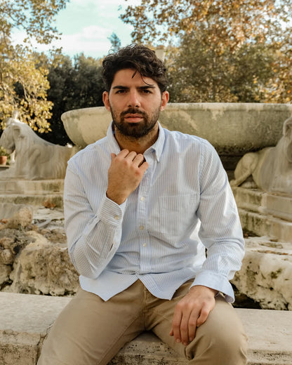 Camicia PORTOFIORI in oxford bacchettato blu